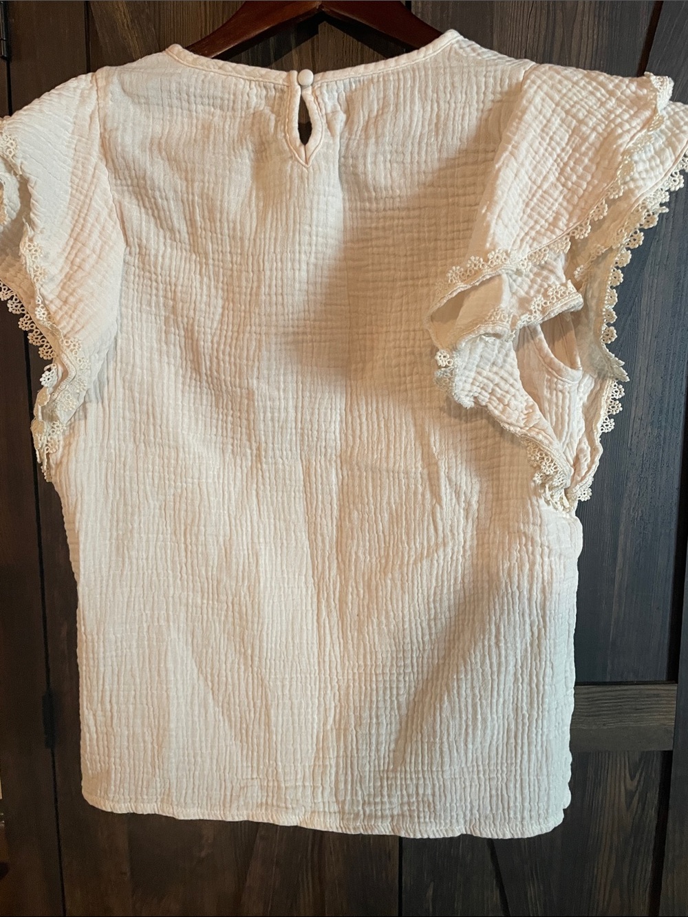 Hem & Thread Cream Textured Ruffle Sleeve Blouse - Picture 4 of 4